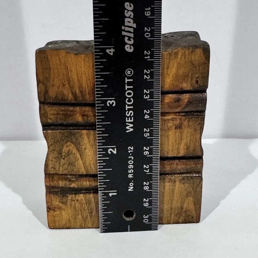 Vintage Salt & Pepper Shaker Set Carved Wooden Square Boho‎ Rustic Lodge
